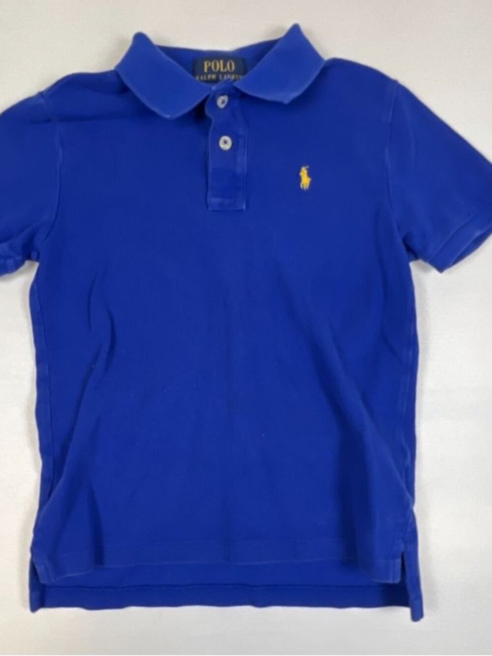 Polo Ralph Lauren Boys 7 Blue Short Sleeve Mesh Polo Shirt Yellow Pony Logo
